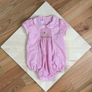 Little English Smocked Pink Dog Bubble